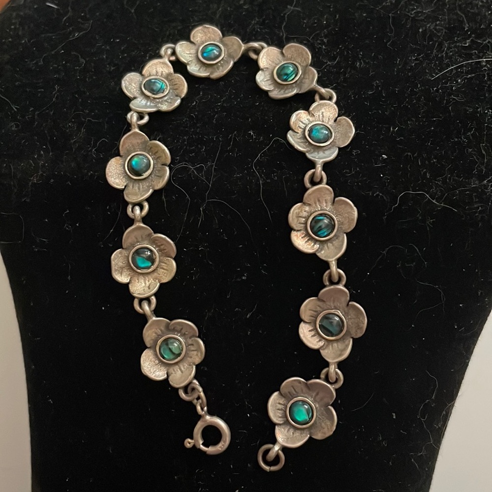 Sterling Silver Flower bracelet with opal accents